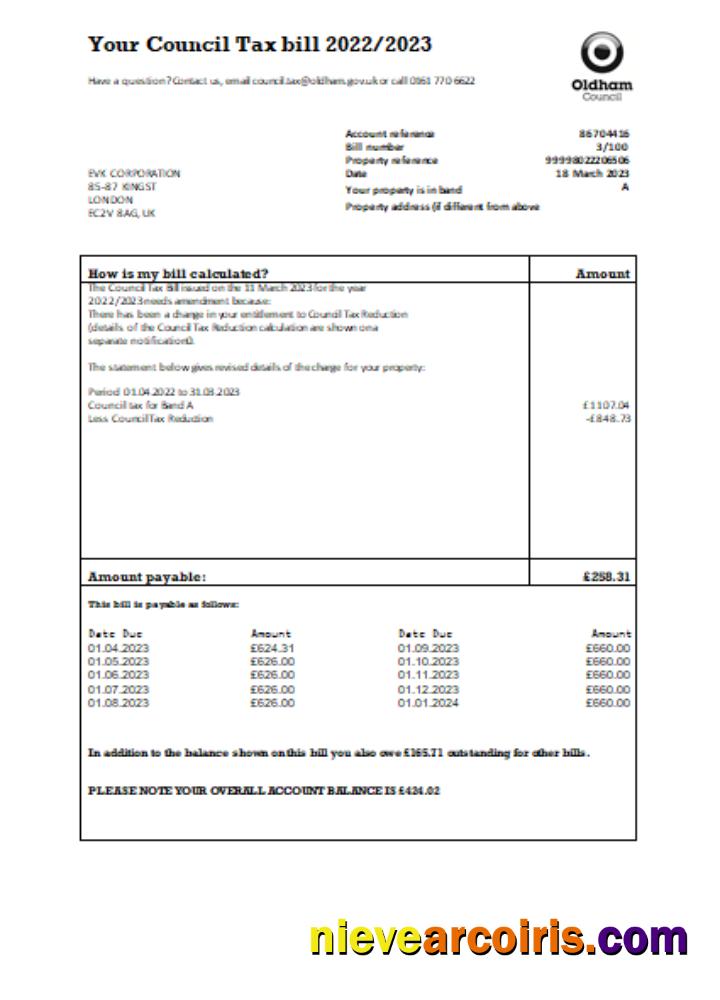 Oldham council tax business bill